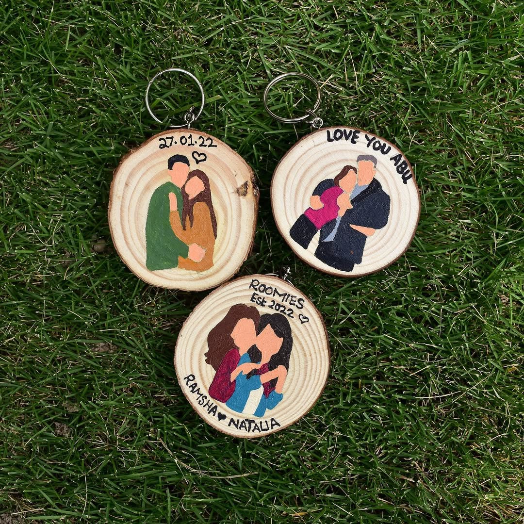 Customisable Handpainted Wooden Keychain